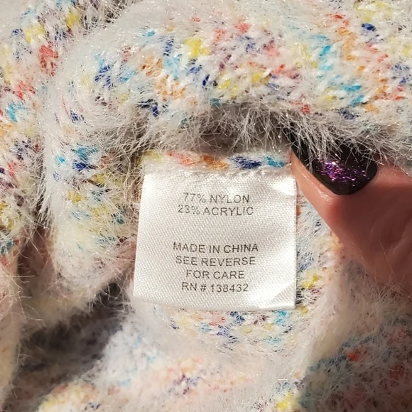 ModCloth Making a Fuzz Confetti Sweater Cozy Fuzzy Stretchy Colorful Rainbow - Picture 7 of 10